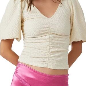 Free People Cupcake Runched Puff Sleeve Top